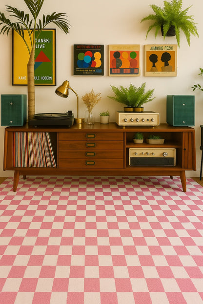 Jaque Checkered Modern Pink and White Indoor Rug