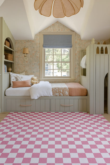 Jaque Checkered Modern Pink and White Indoor Rug