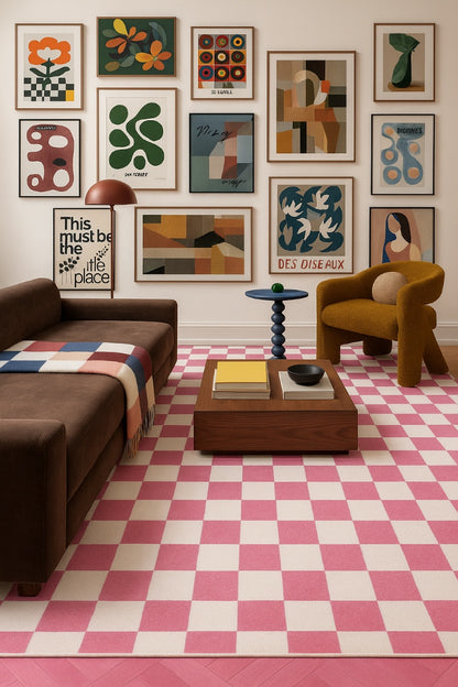 Jaque Checkered Modern Pink and White Indoor Rug