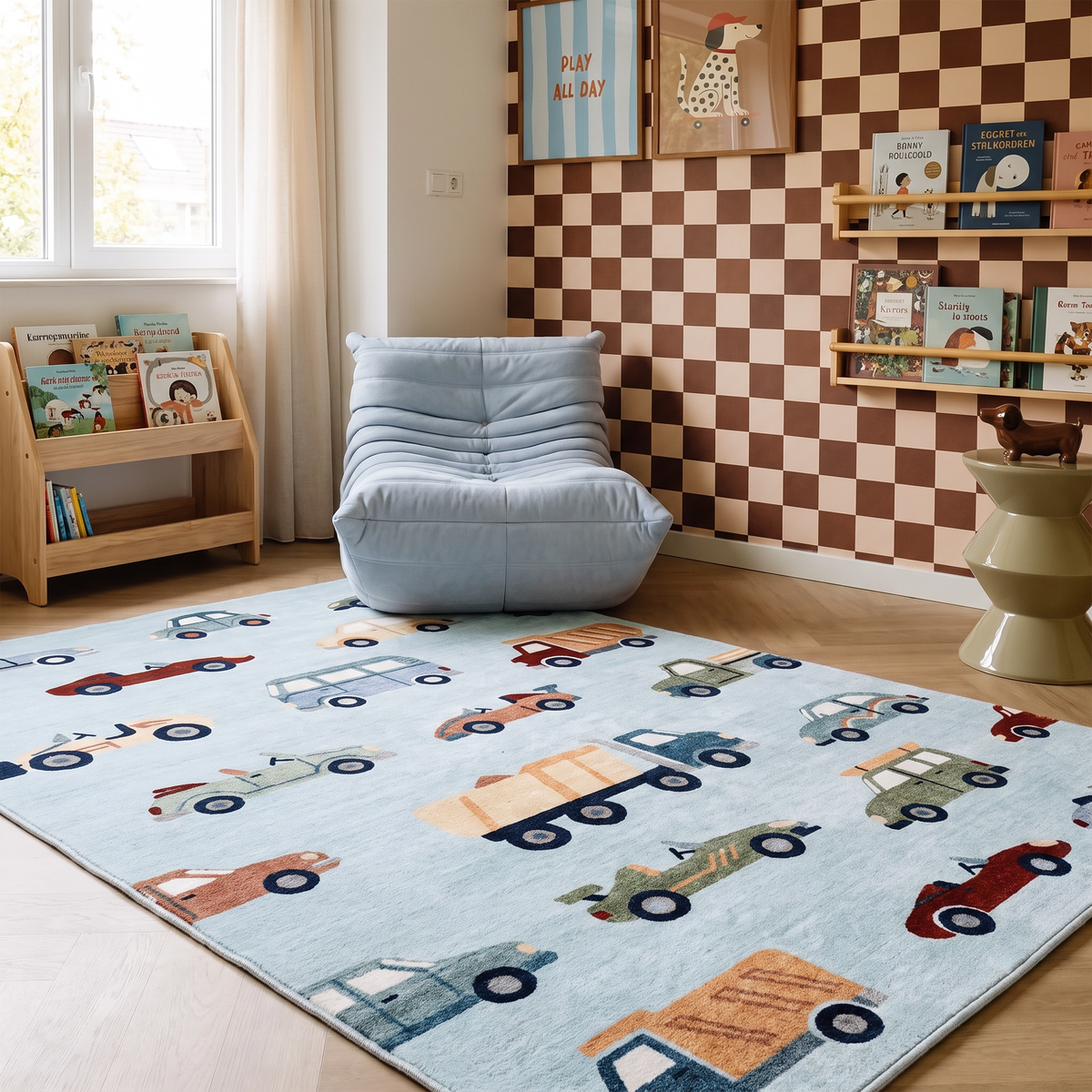 Alfombra de área para niños gris azul con diseño de mapa de Haven City