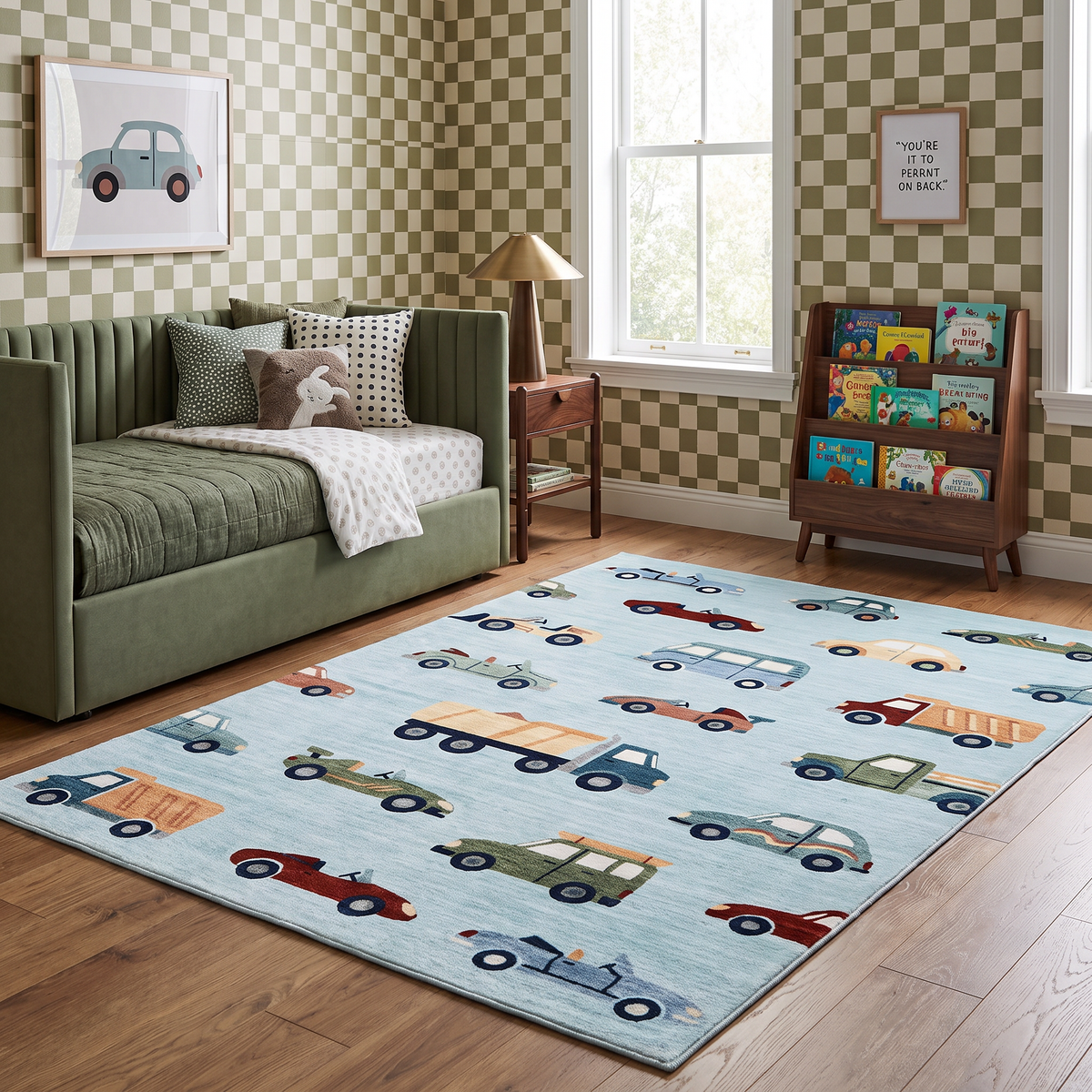 Alfombra de área para niños gris azul con diseño de mapa de Haven City