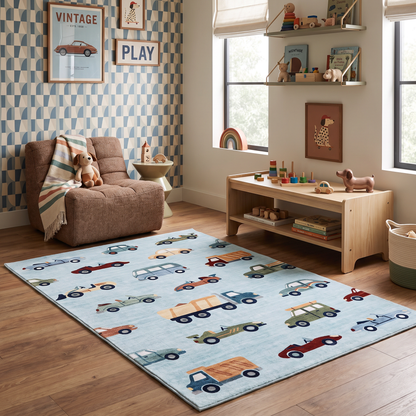 Alfombra de área para niños gris azul con diseño de mapa de Haven City