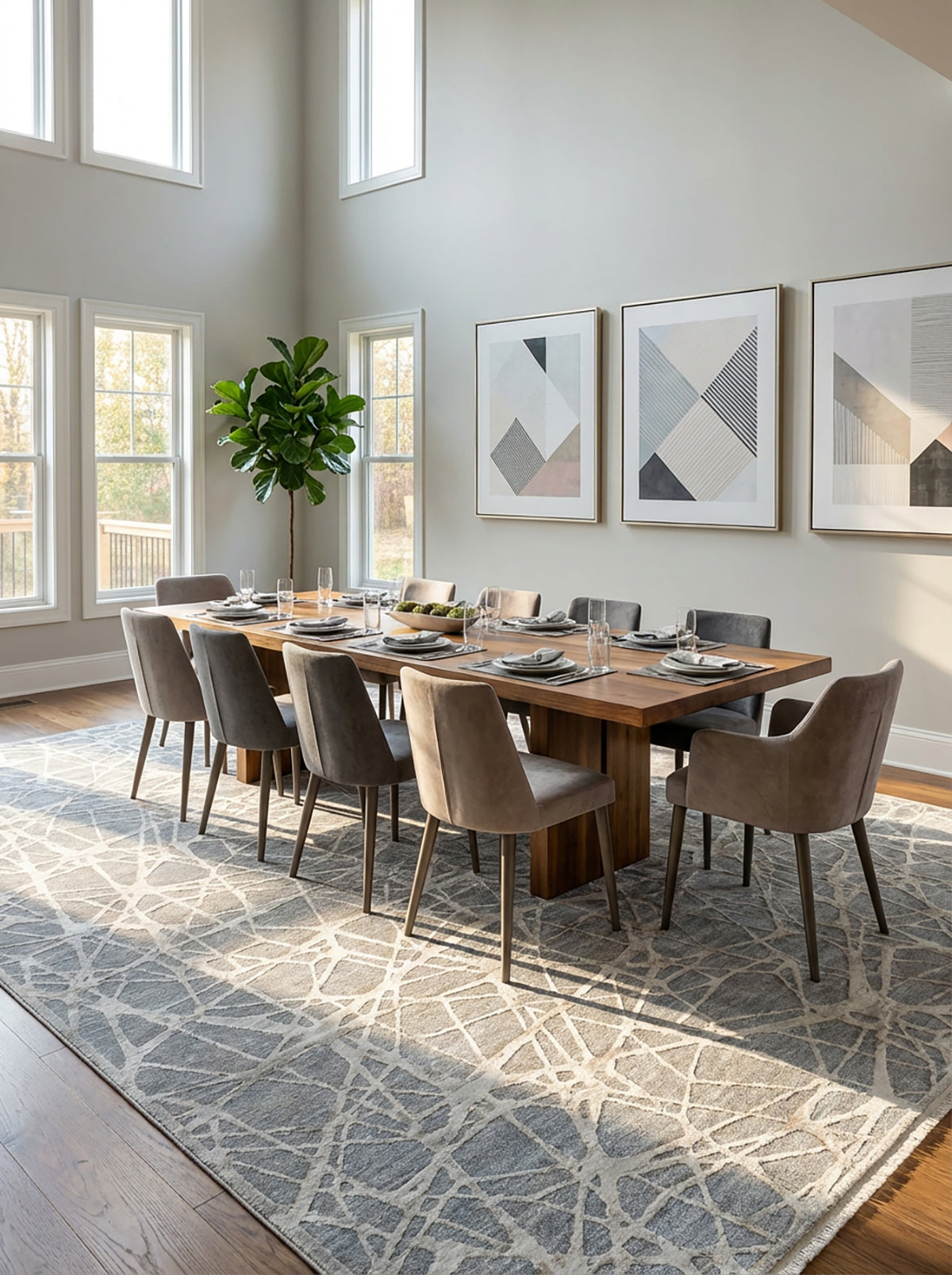 Vetra Abstract Web Contemporary Blue and Beige Indoor Rug