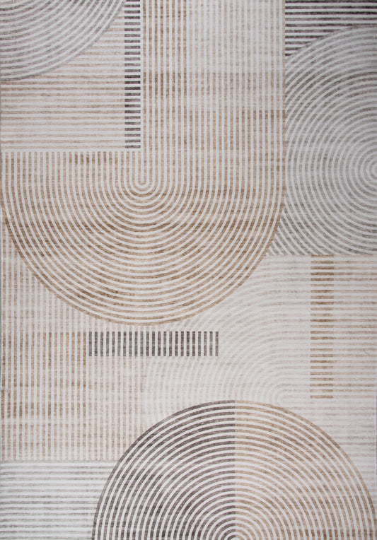 Elys Geometric Contemporary Beige and Brown Indoor Rug-1