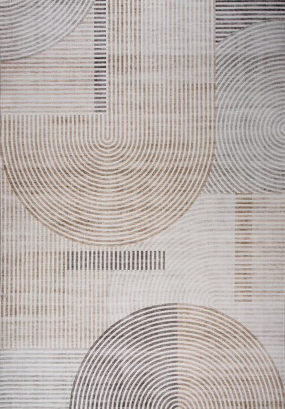 Elys Geometric Contemporary Beige and Brown Indoor Rug-7