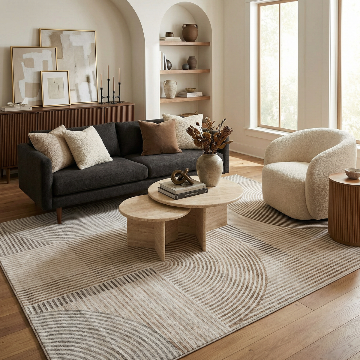 Tapis beige géométrique abstrait Eclipse