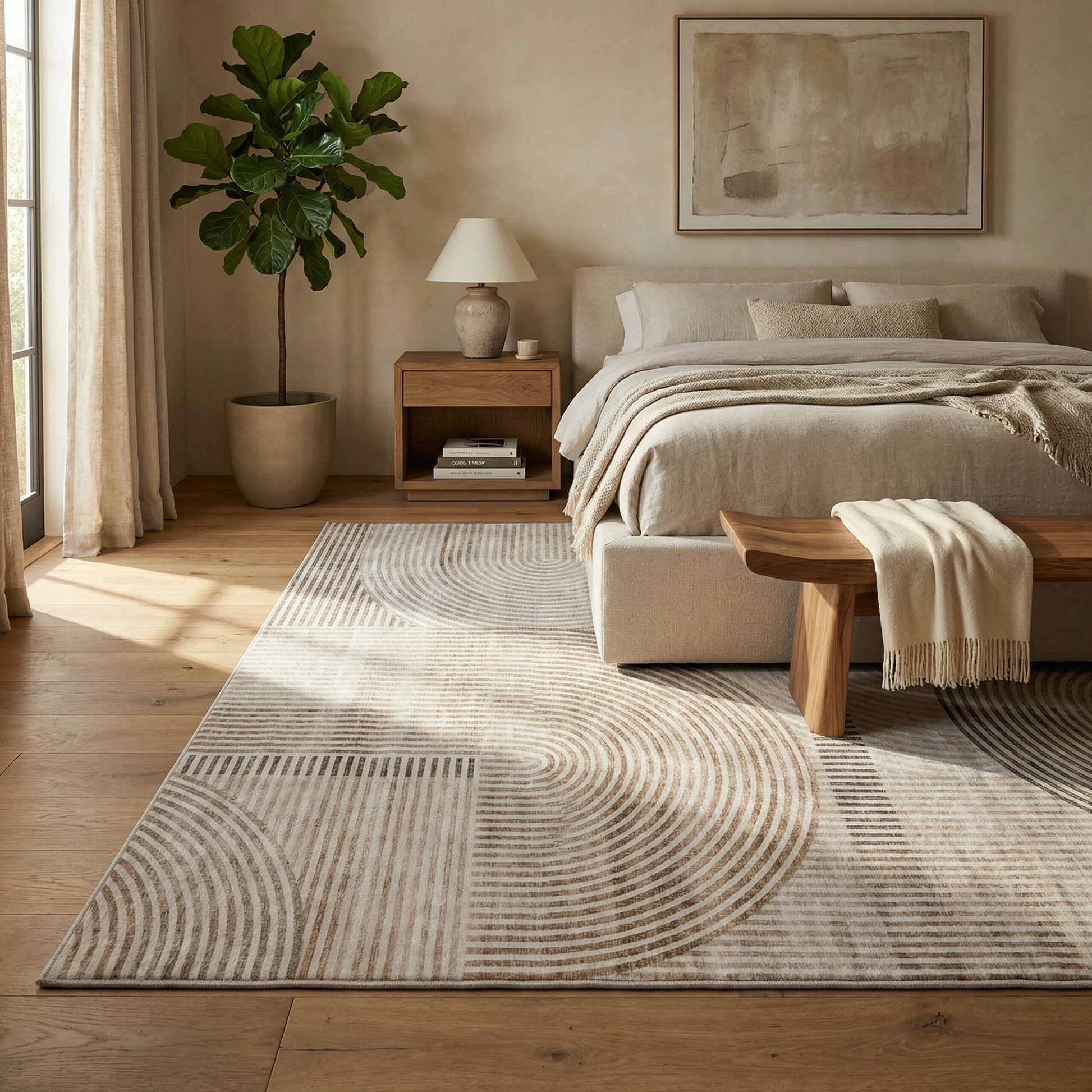 Elys Geometric Contemporary Beige and Brown Indoor Rug-4