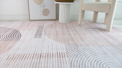 Elys Geometric Contemporary Beige and Brown Indoor Rug