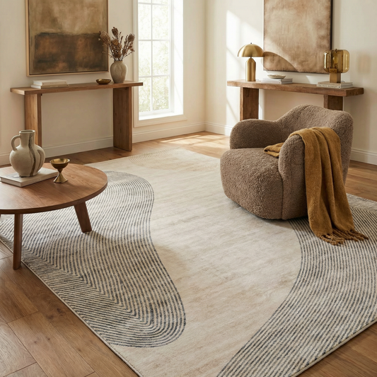 Evara Abstract Contemporary Beige and Brown Indoor Rug-2
