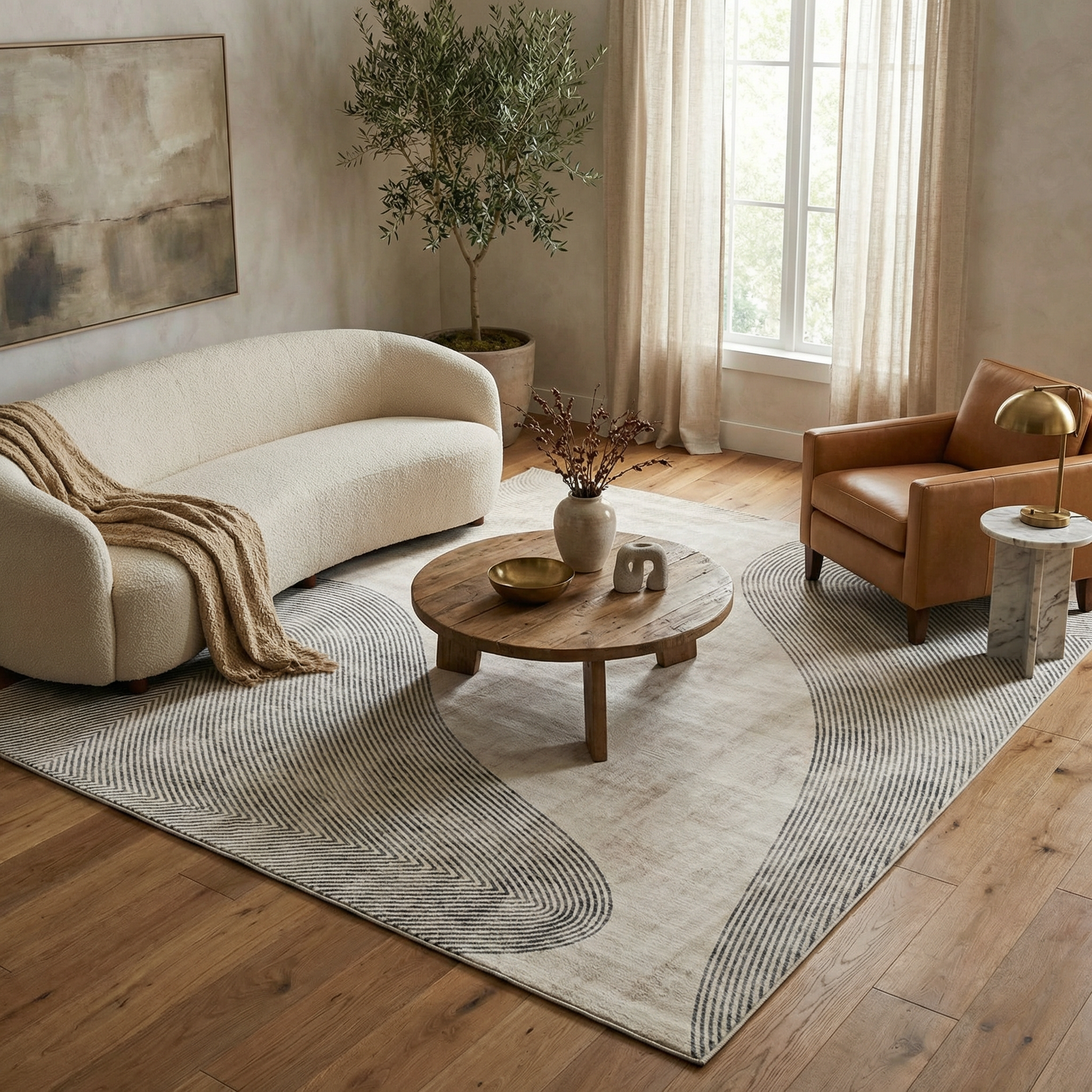 Evara Abstract Contemporary Beige and Brown Indoor Rug-5