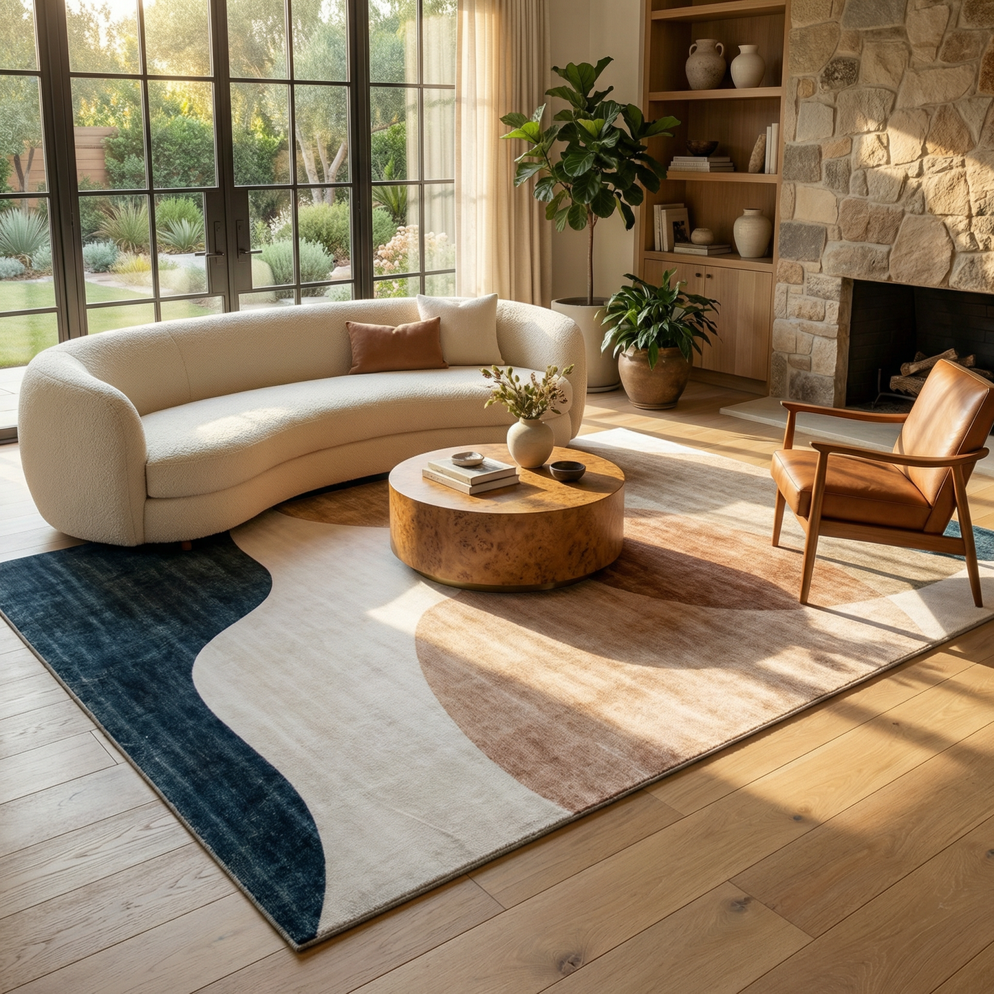 Calma Abstract Contemporary Cream and Green Indoor Rug-3
