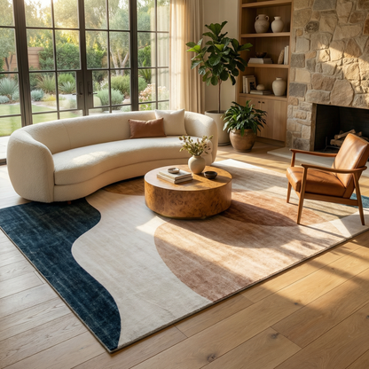 Calma Abstract Contemporary Cream and Green Indoor Rug-3