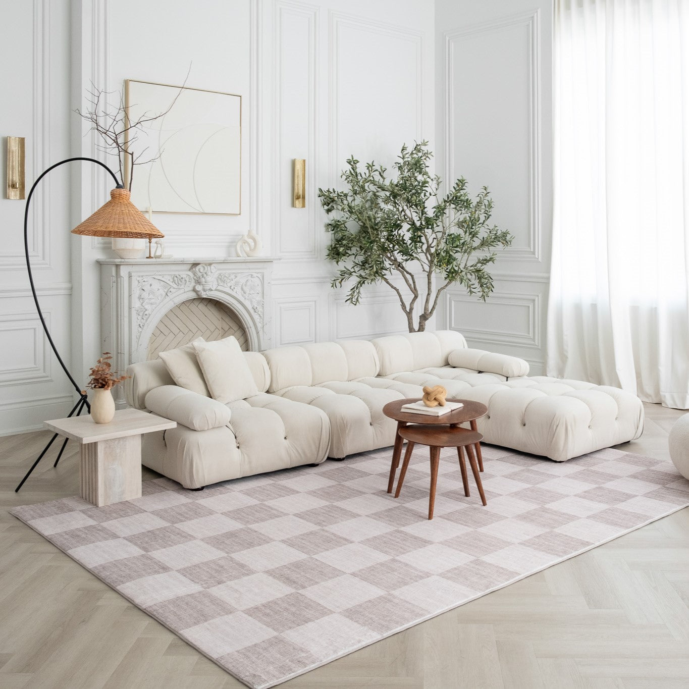 Eclipse Checkered Geometric Beige Rug