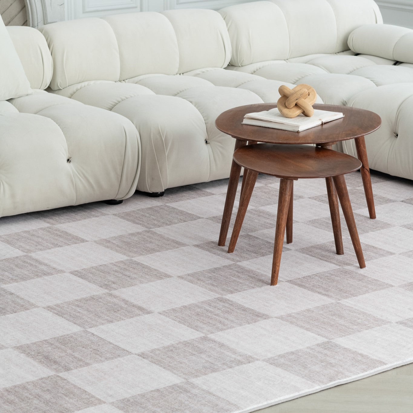 Eclipse Checkered Geometric Beige Rug