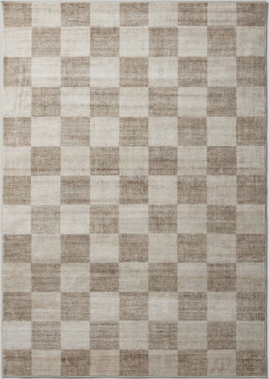 Emil Checkered Contemporary Beige and Brown Indoor Rug-1