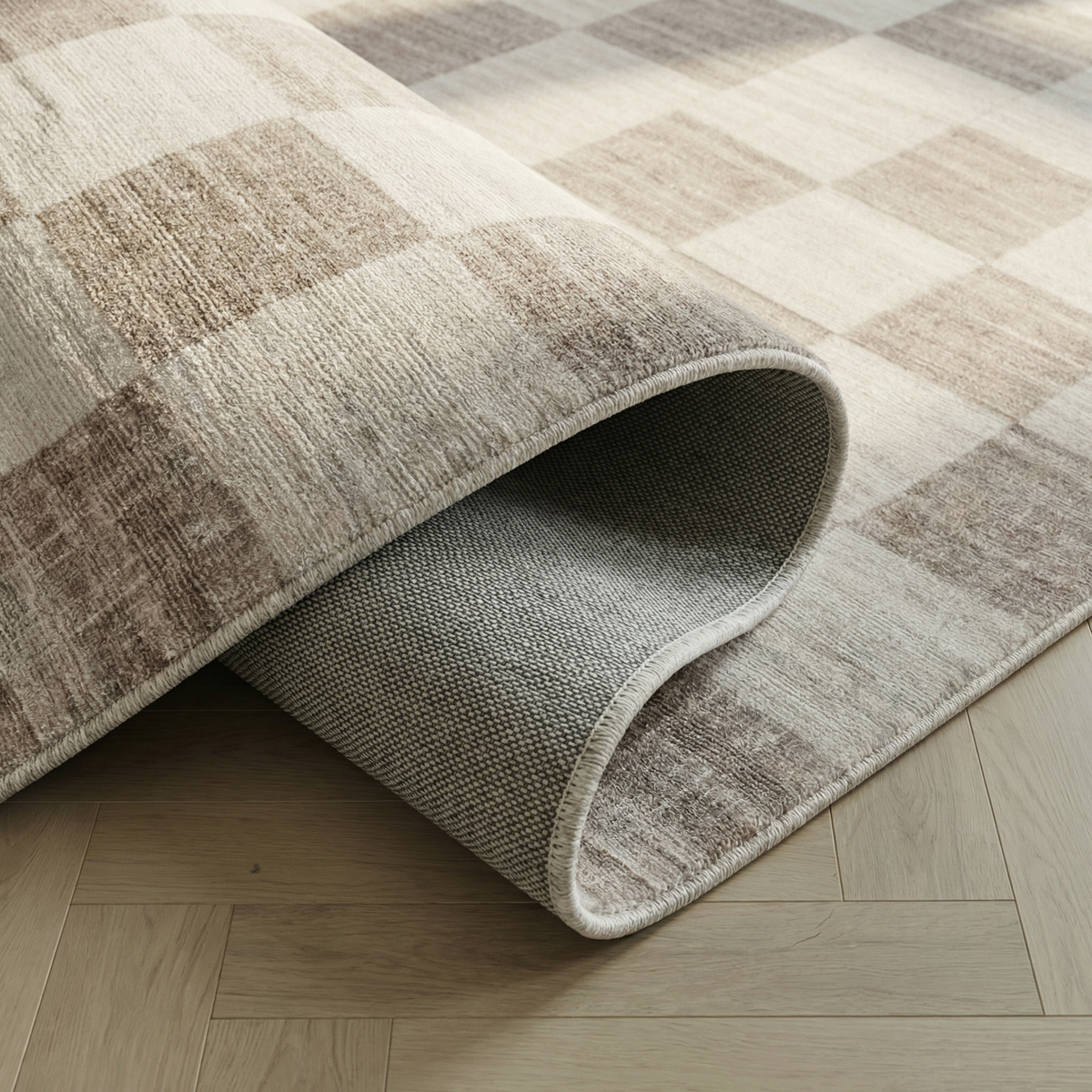 Emil Checkered Contemporary Beige and Brown Indoor Rug