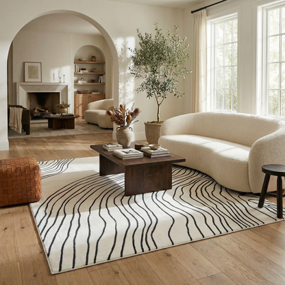 Nami Abstract Line Contemporary White and Black Indoor Rug-5