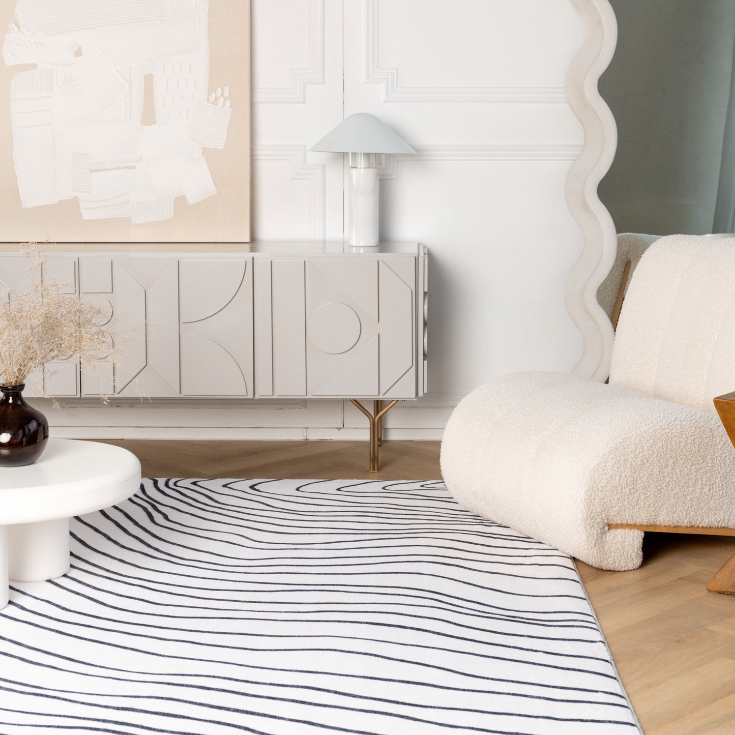 Eclipse Abstract Zebra Print White Rug