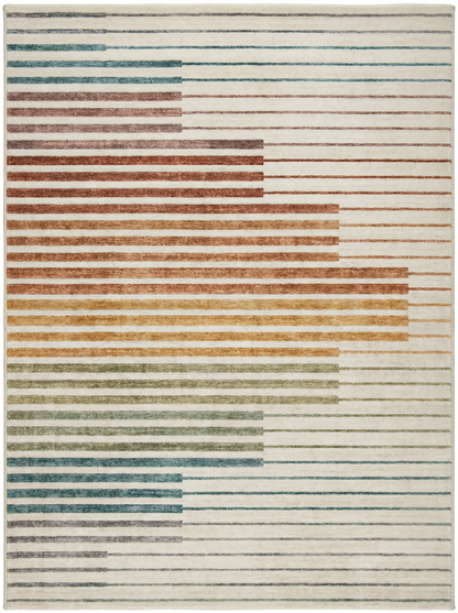 Elias Abstract Striped Contemporary White and Beige Indoor Rug-6