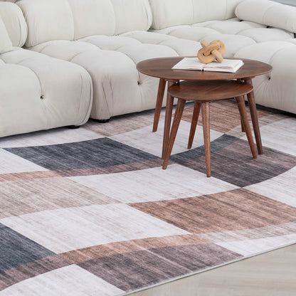 Eclipse Abstract Checkered Abstract Brown Rug