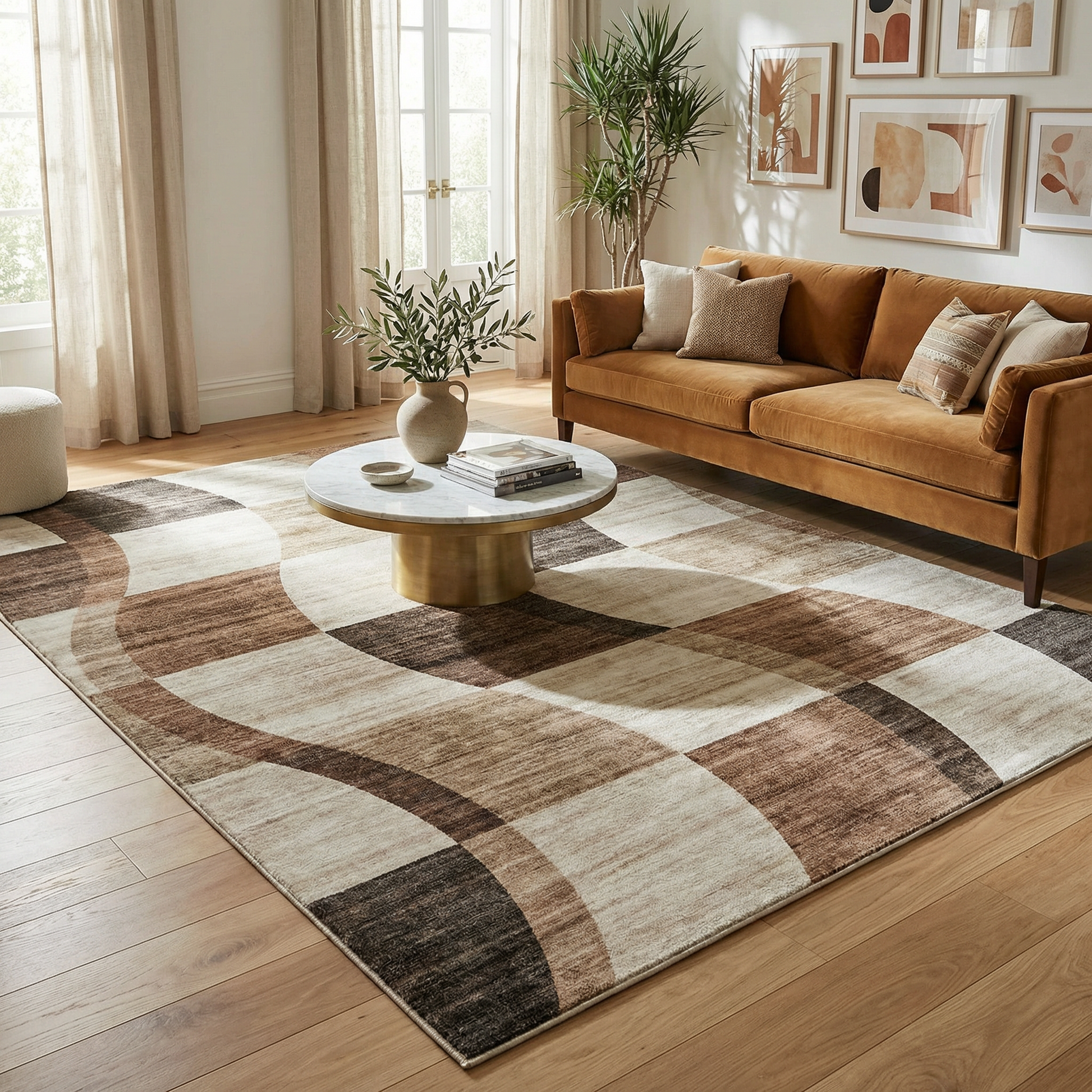 Theo Checkered Contemporary Brown and Beige Indoor Rug-5