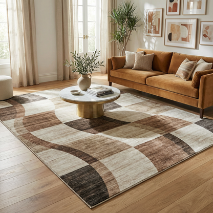 Theo Checkered Contemporary Brown and Beige Indoor Rug-5