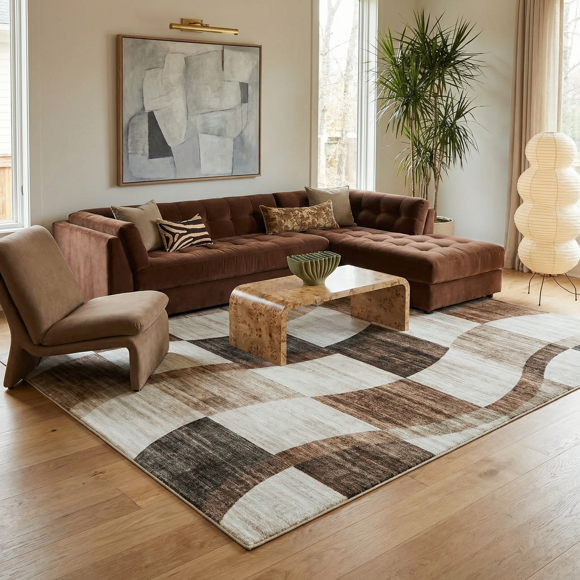Theo Checkered Contemporary Brown and Beige Indoor Rug-2