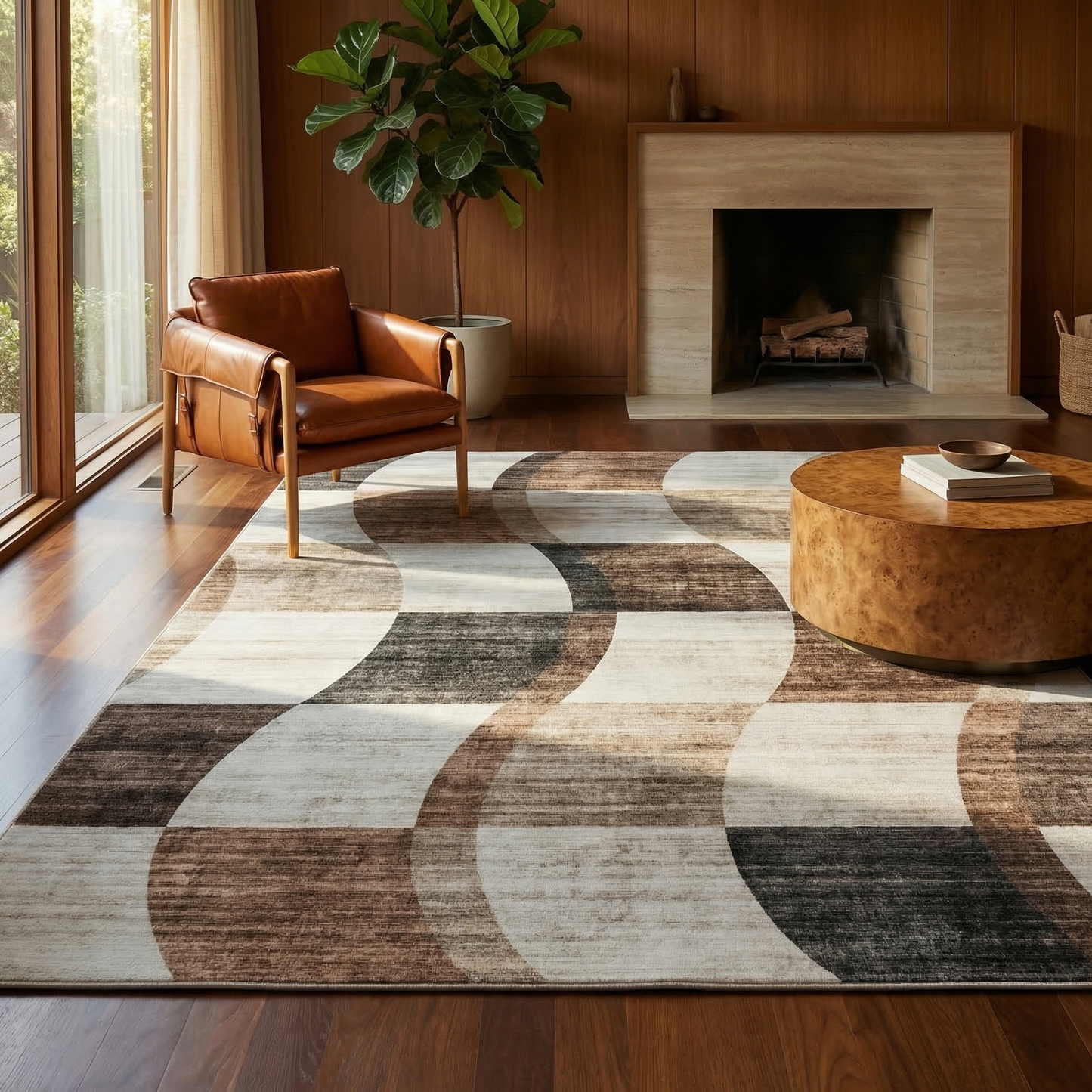 Theo Checkered Contemporary Brown and Beige Indoor Rug-4