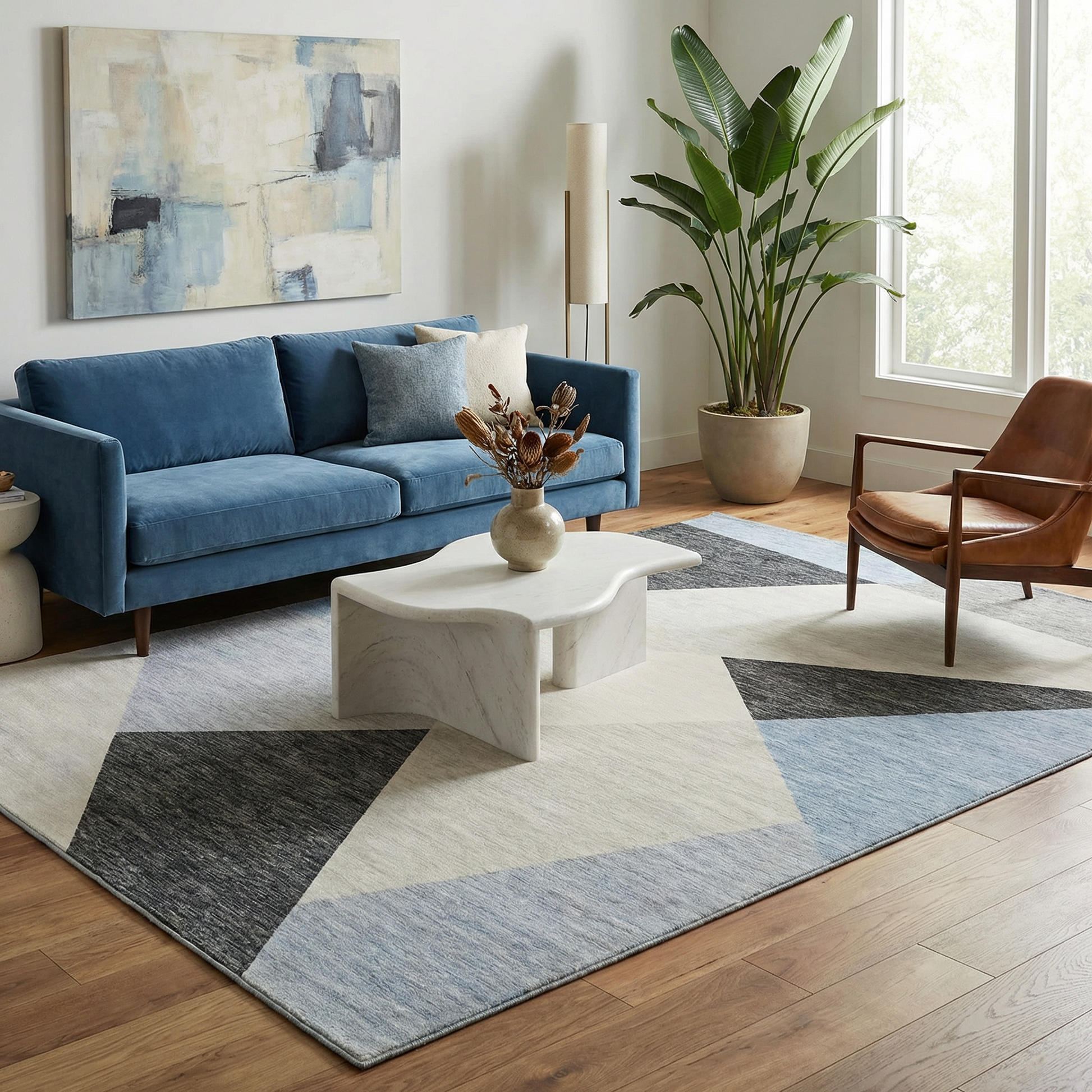 Luca Abstract Mid-Century Modern Blue and Grey Indoor Rug-5