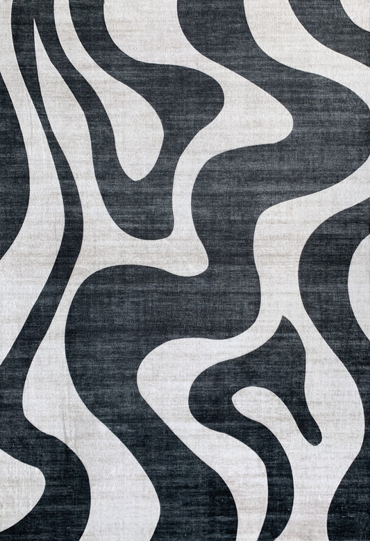 Elliot Abstract Wave Contemporary Black and White Indoor Rug-1