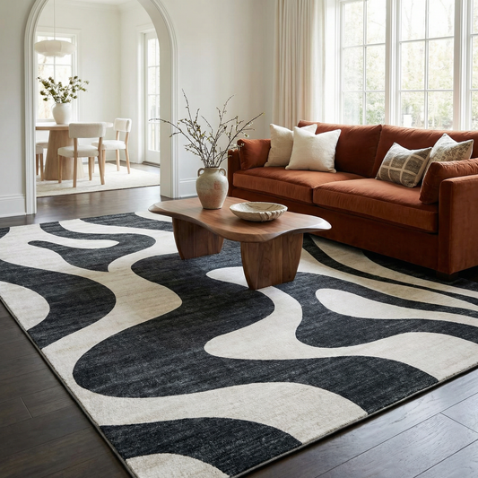 Elliot Abstract Wave Contemporary Black and White Indoor Rug-2