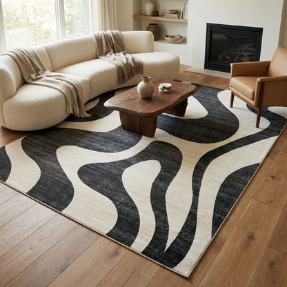 Elliot Abstract Wave Contemporary Black and White Indoor Rug-6