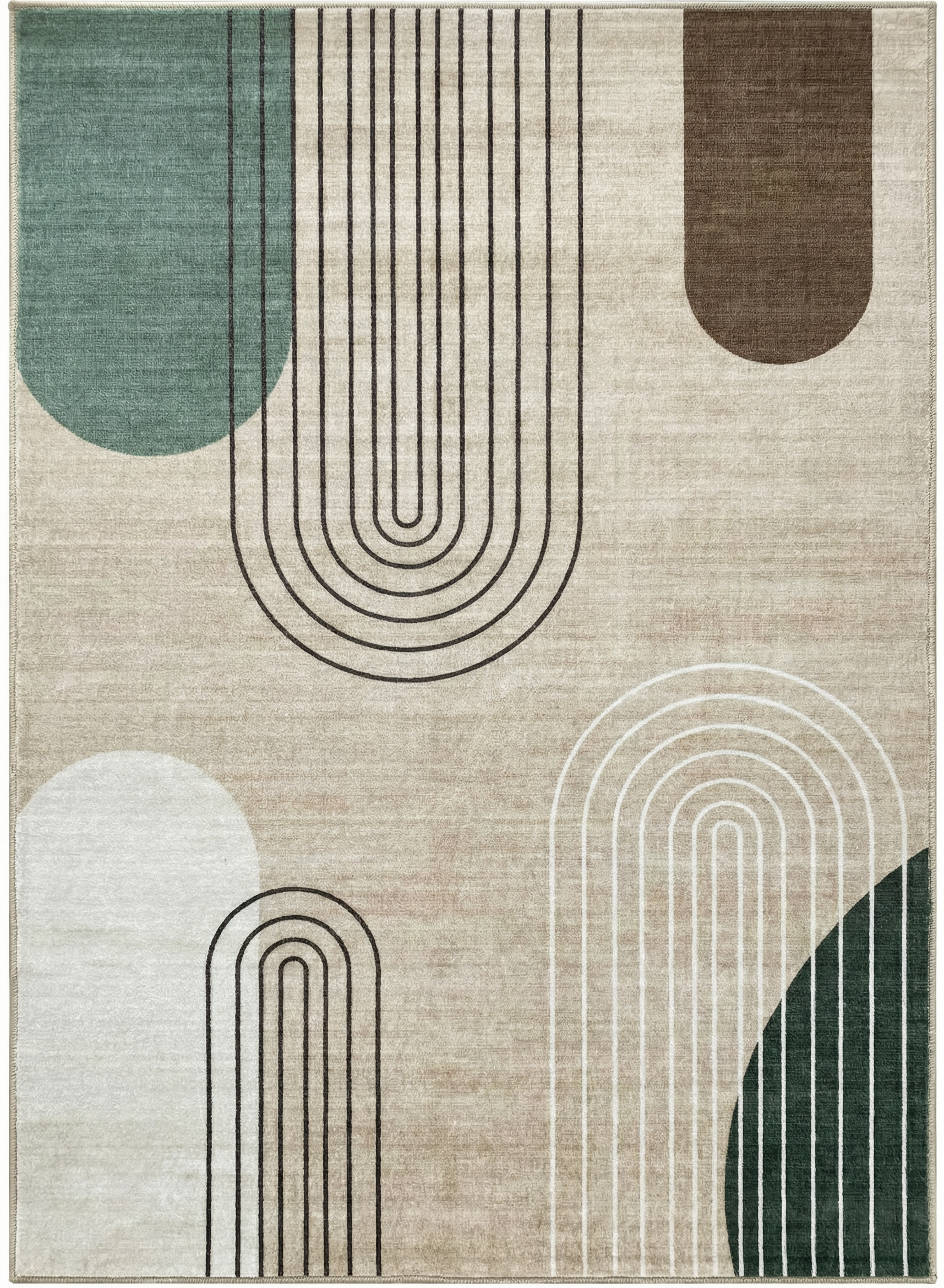 Arlo Abstract Mid-Century Modern Beige and Green Indoor Rug-1