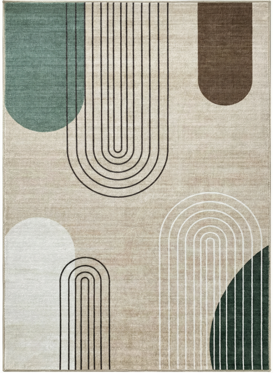 Arlo Abstract Mid-Century Modern Beige and Green Indoor Rug-1