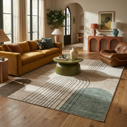 Arlo Abstract Mid-Century Modern Beige and Green Indoor Rug-3