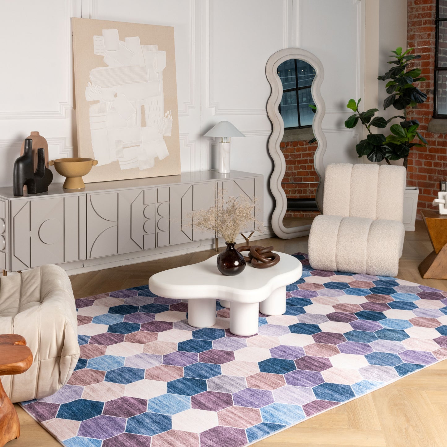 Eclipse Checkered Geometric Purple Rug