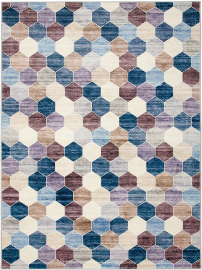 Silas Geometric Contemporary Purple and Cream Indoor Rug-1