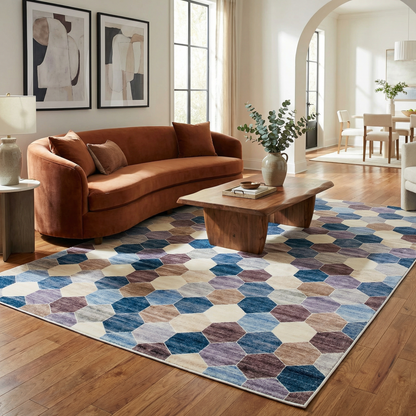 Silas Geometric Contemporary Purple and Cream Indoor Rug-2