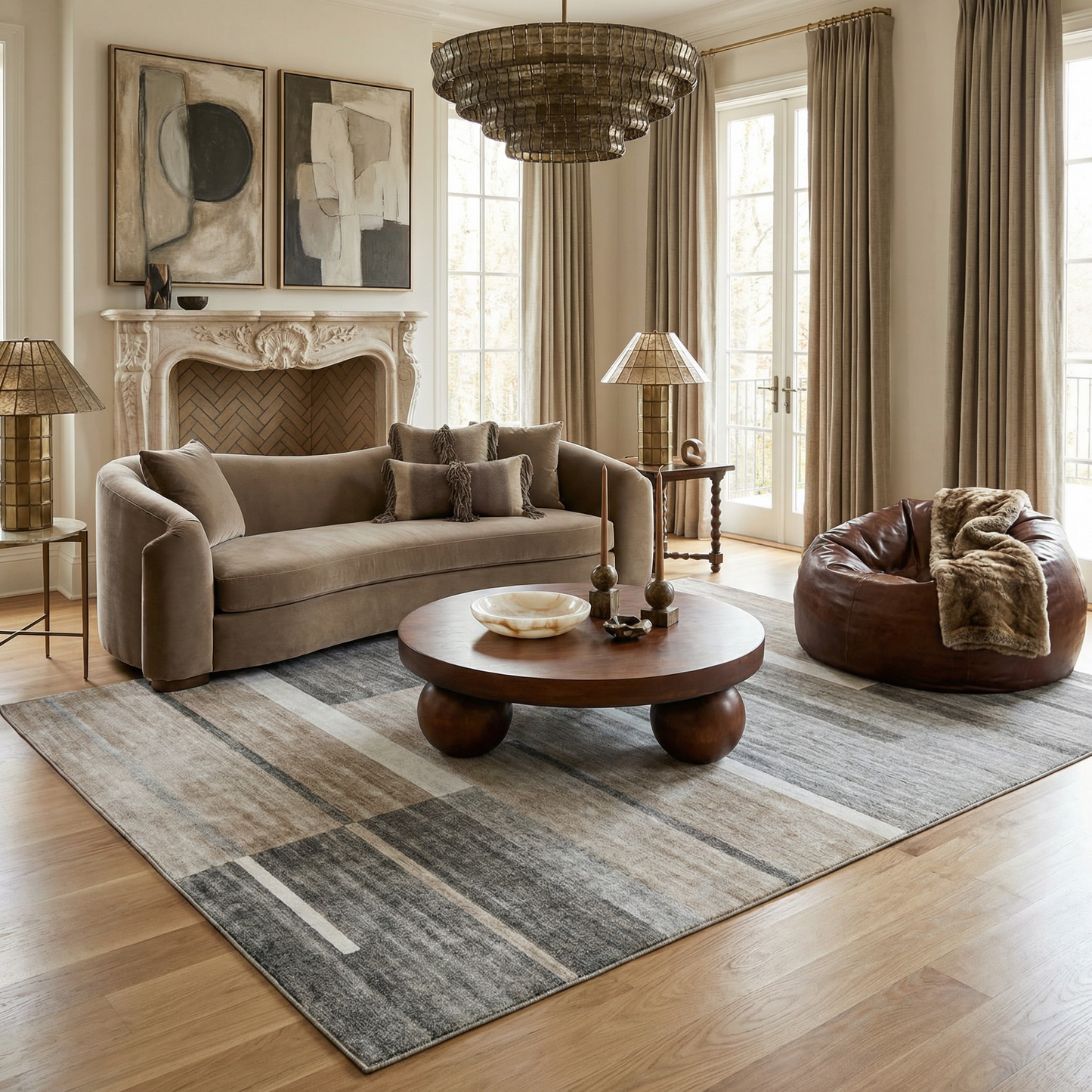 Milan Geometric Contemporary Brown and Grey Indoor Rug-3