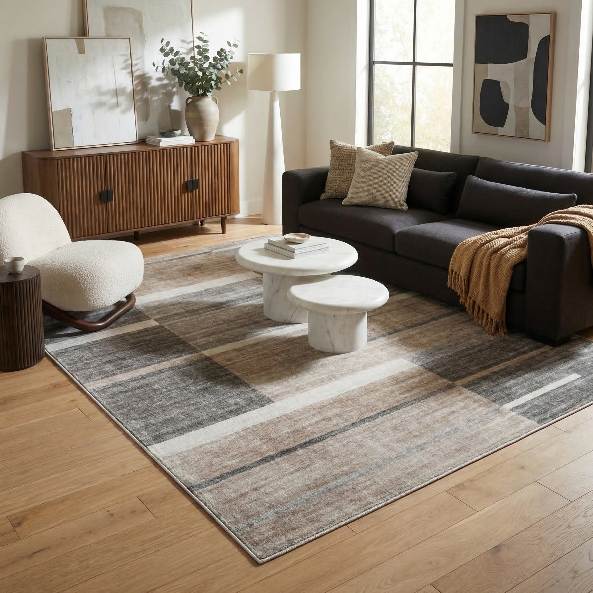 Milan Geometric Contemporary Brown and Grey Indoor Rug-5