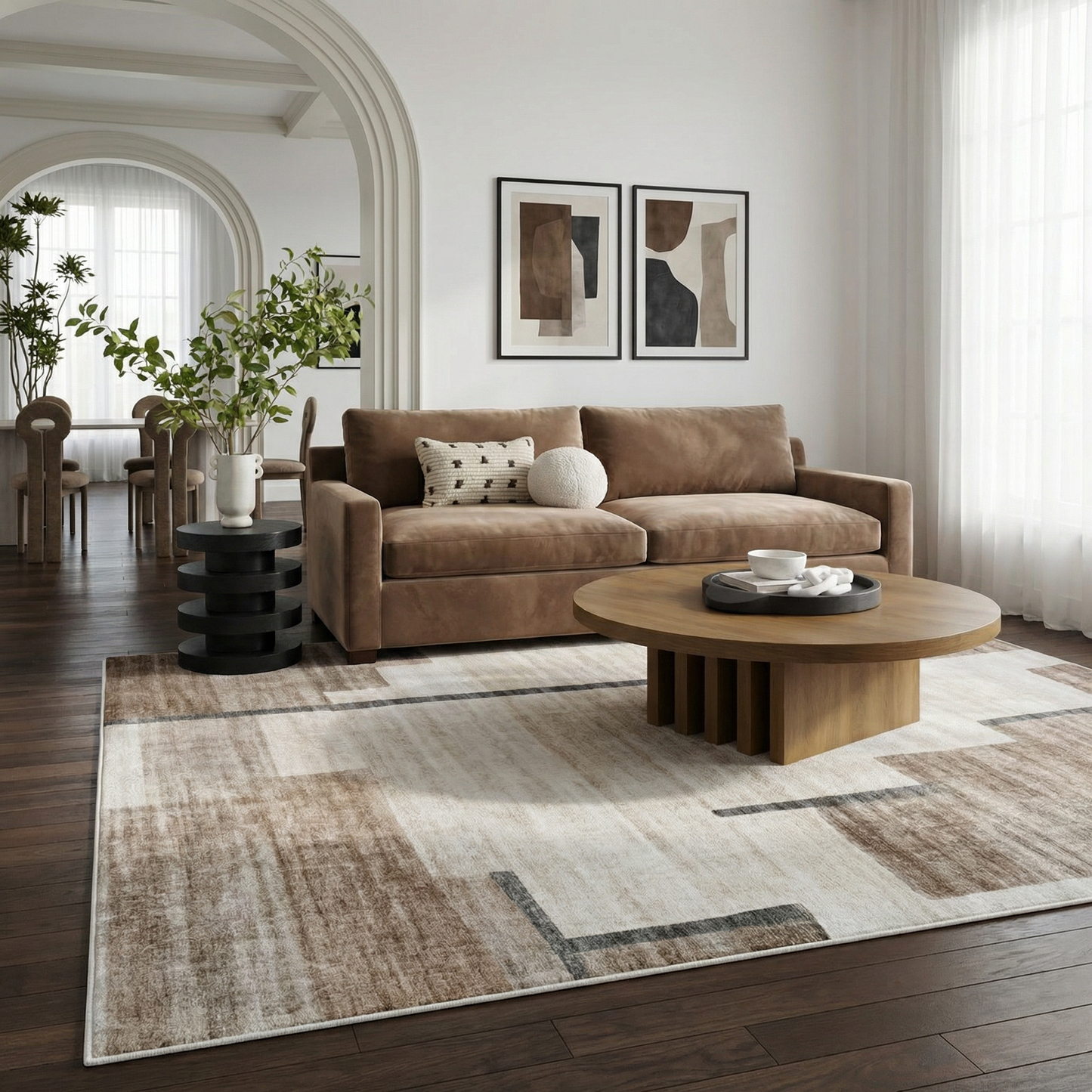 Miles Geometric Contemporary Beige and Brown Indoor Rug-3