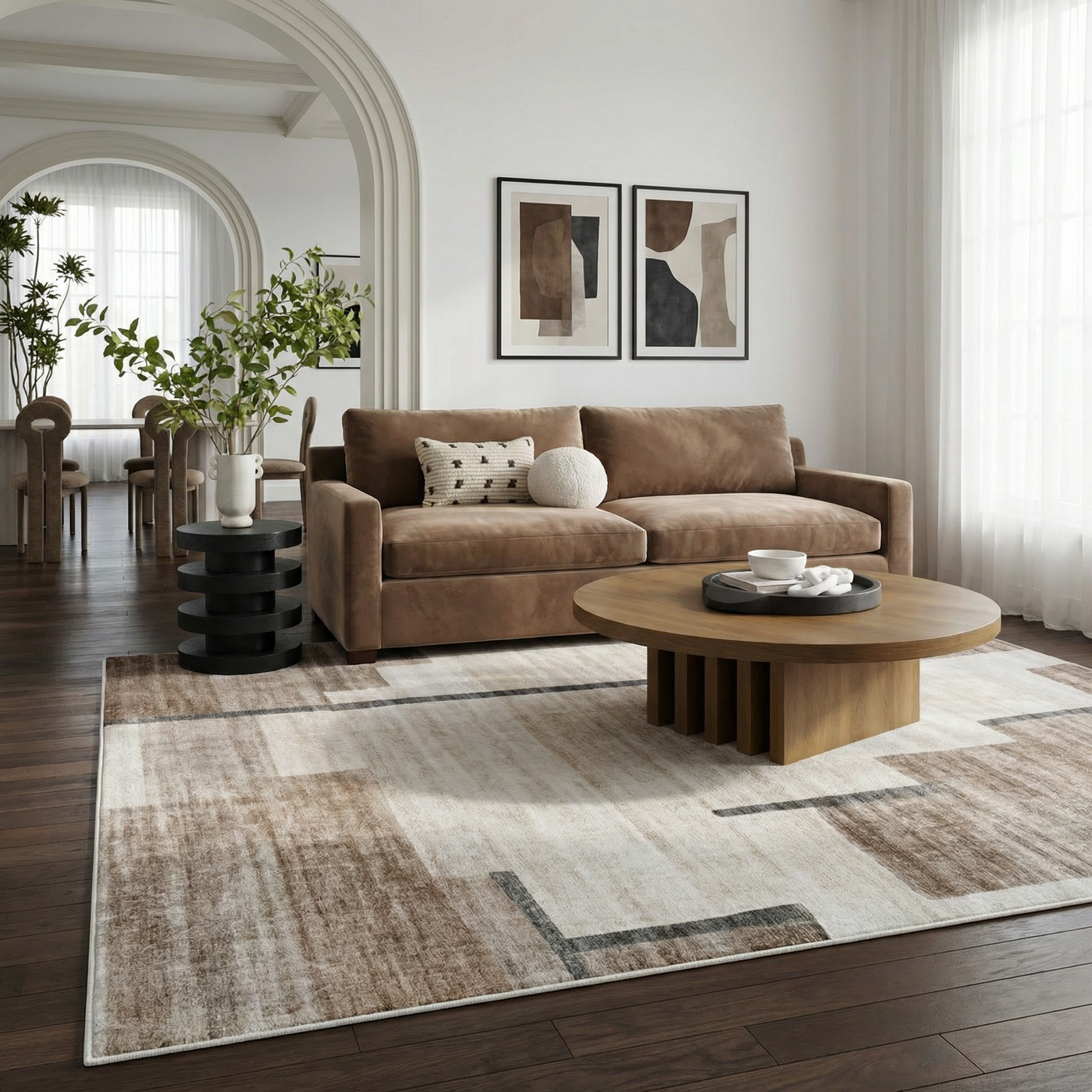 Miles Geometric Contemporary Beige and Brown Indoor Rug-3