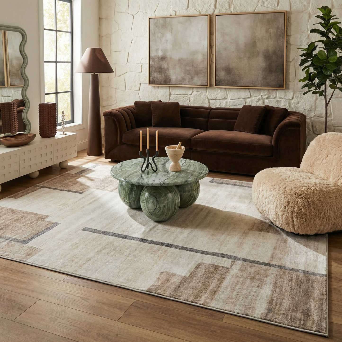 Miles Geometric Contemporary Beige and Brown Indoor Rug-6