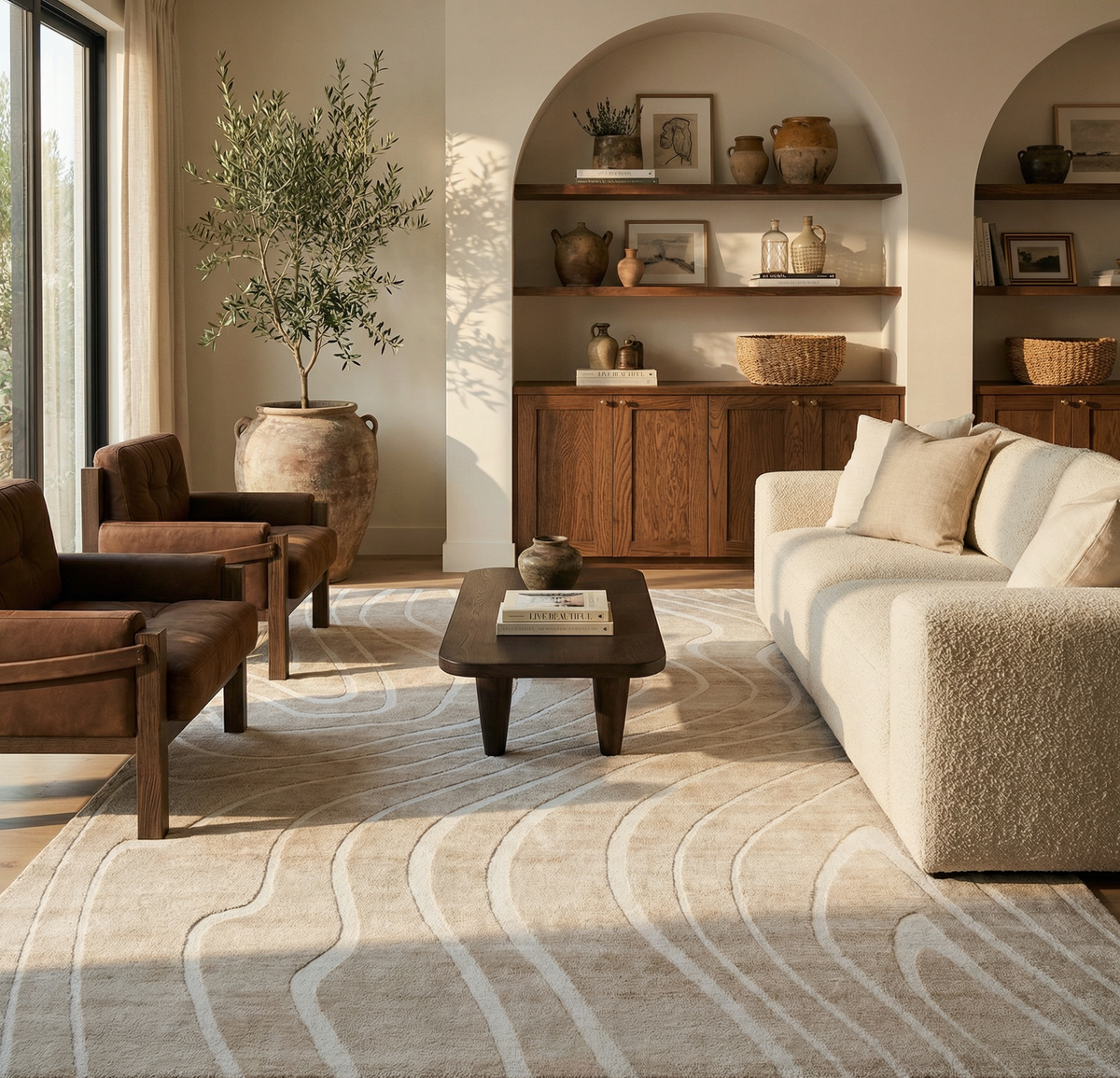 Tapis beige abstrait moderne Eclipse