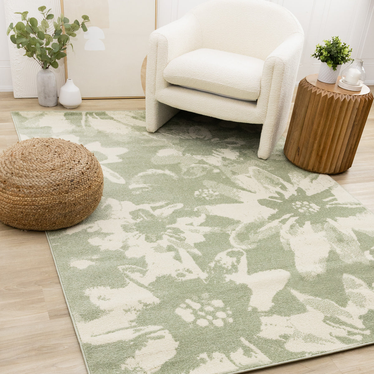 Tapis contemporain vert botanique