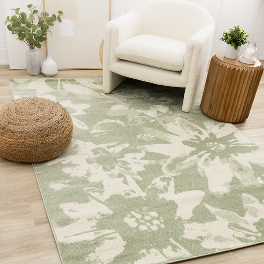Contemporary Botanical Green Area Rug
