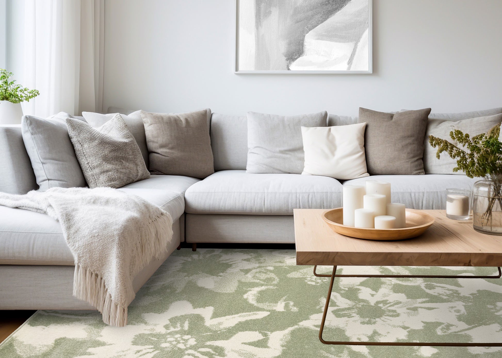 Contemporary Botanical Green Area Rug-3