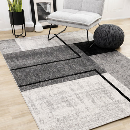 Contemporary Distressed Geometric Grey Area Rug