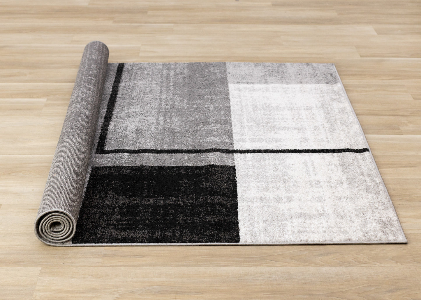 Contemporary Distressed Geometric Grey Area Rug