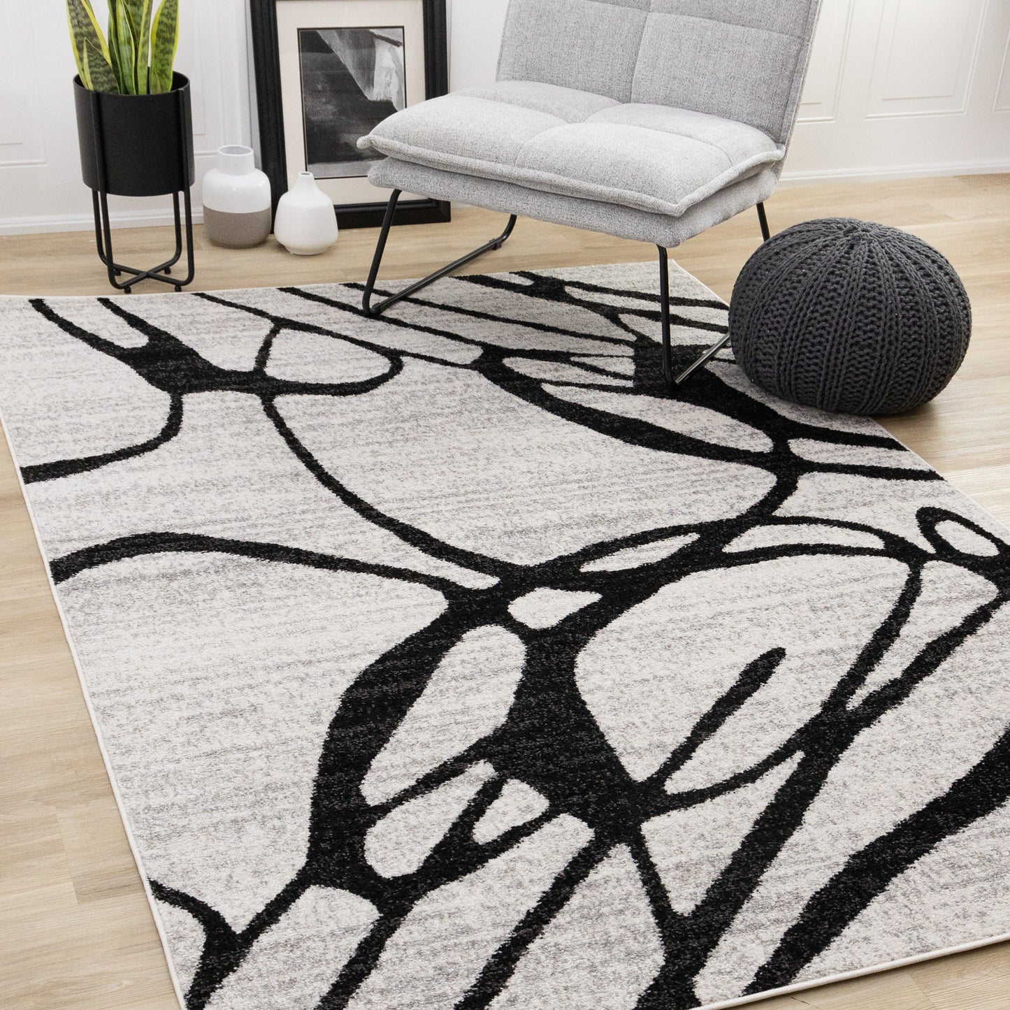 Contemporary Distressed Organic Grey Area Rug